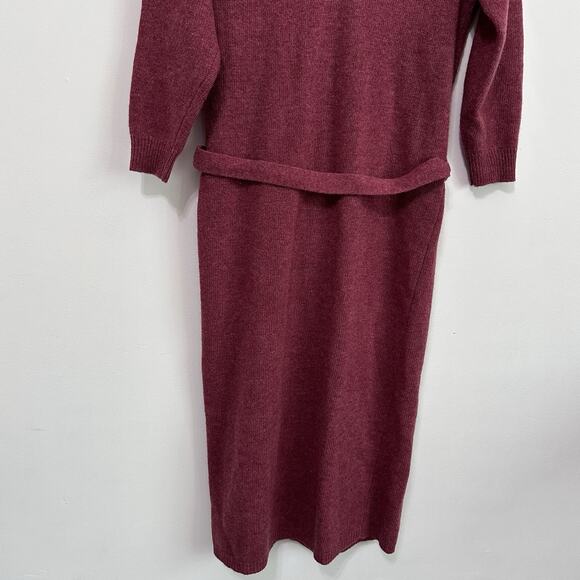 Woodward Lothrop Sweater Dress M Lambswool Double V Belted Knit Vintage Berry - Picture 7 of 8